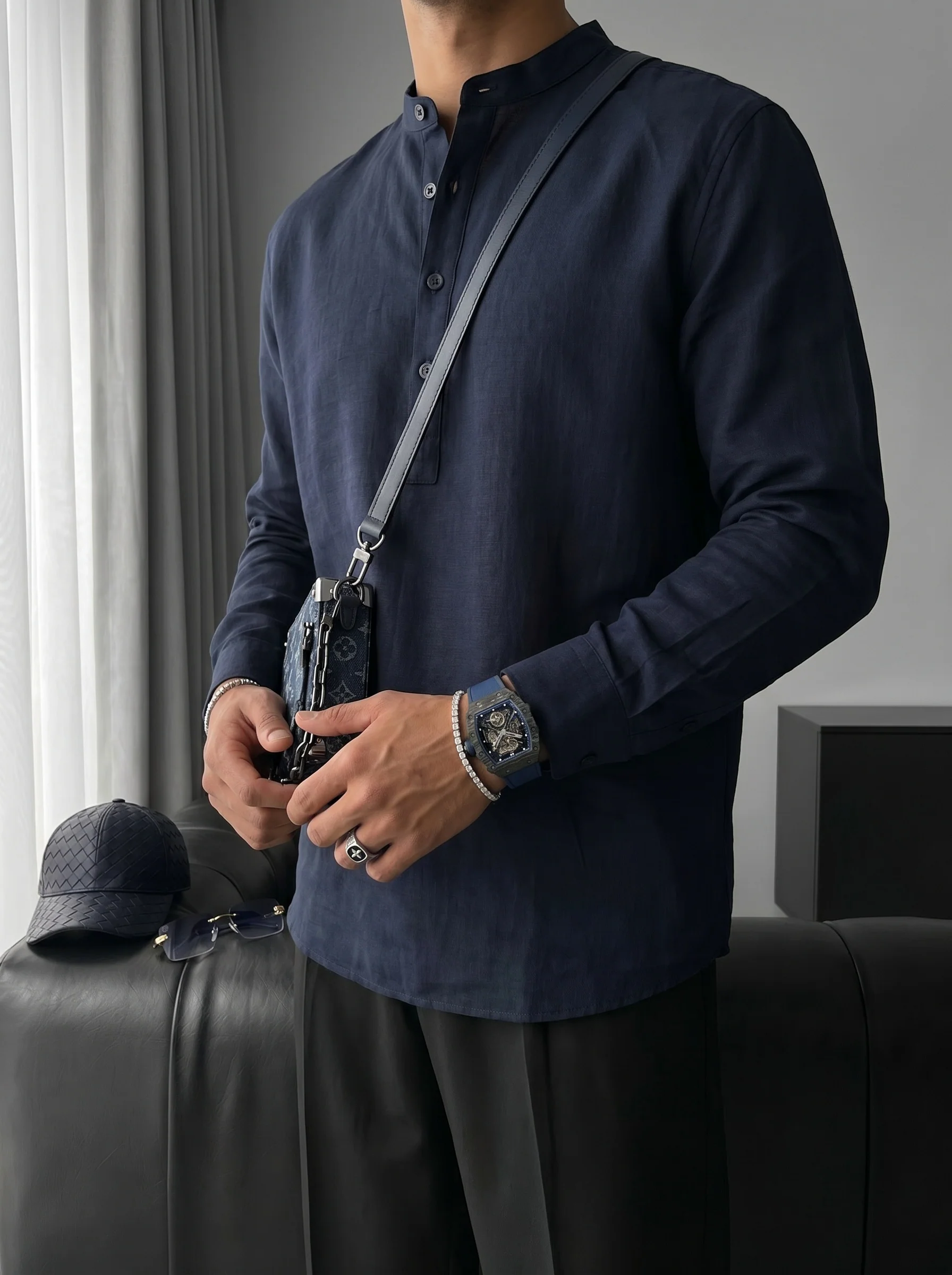 Regular Fit Cotton Shirt - Navy Blue - Image 4