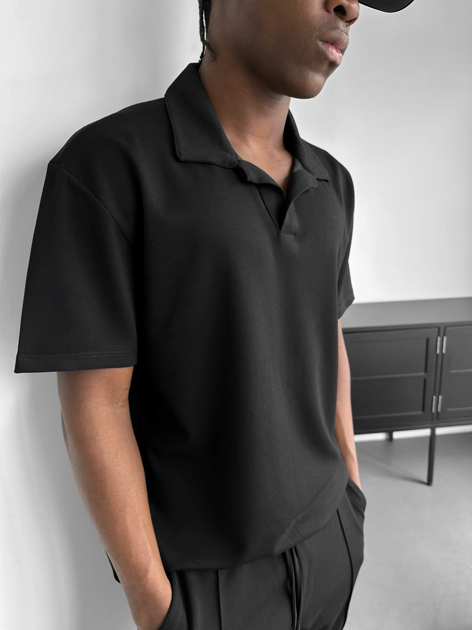 Loose Fit Polo T-shirt - Black
