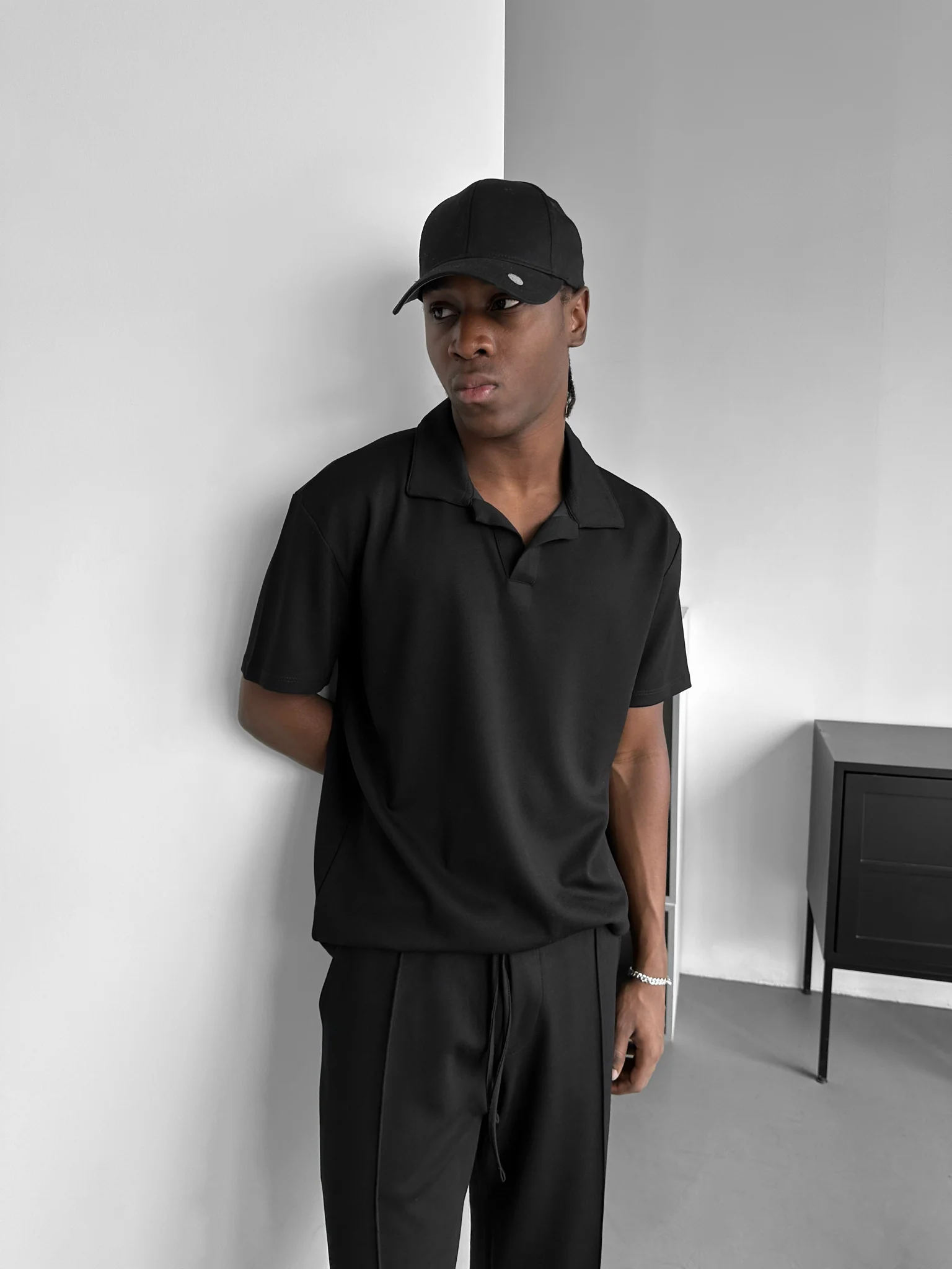 Loose Fit Polo T-shirt - Black - Image 2