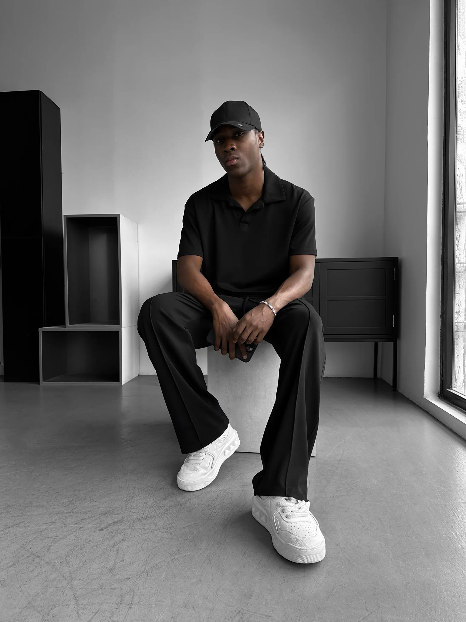 Loose Fit Polo T-shirt - Black - Image 4
