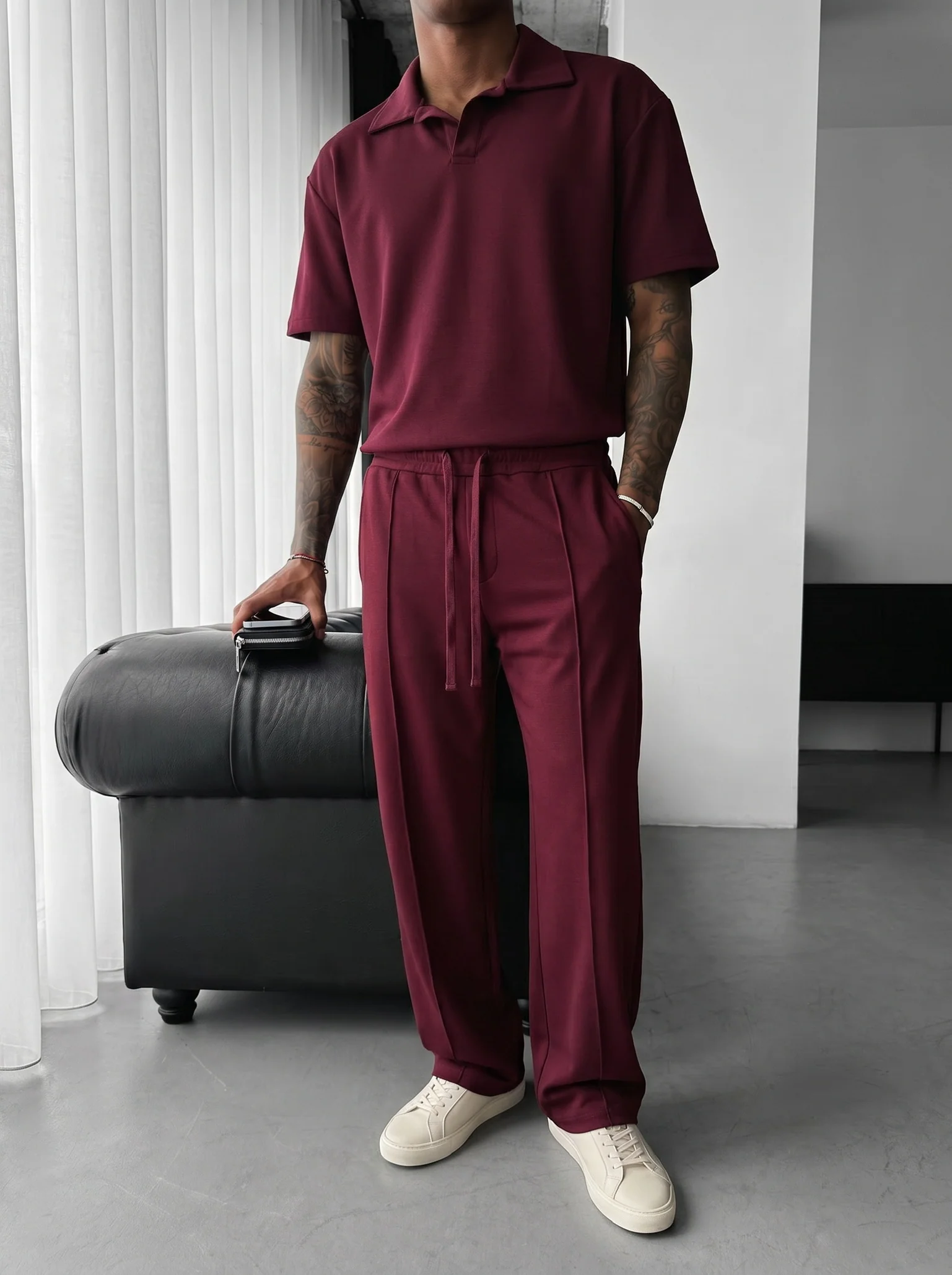Loose Fit Polo T-shirt - Bordeaux