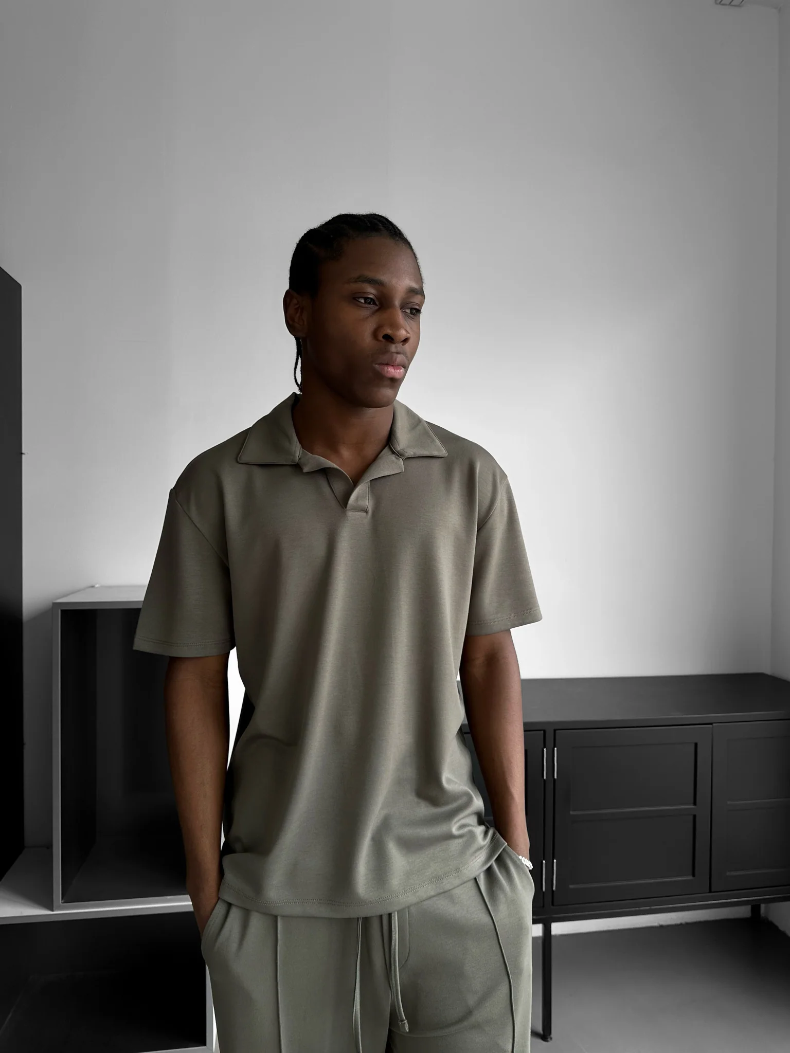 Loose Fit Polo T-shirt - Khaki - Image 2