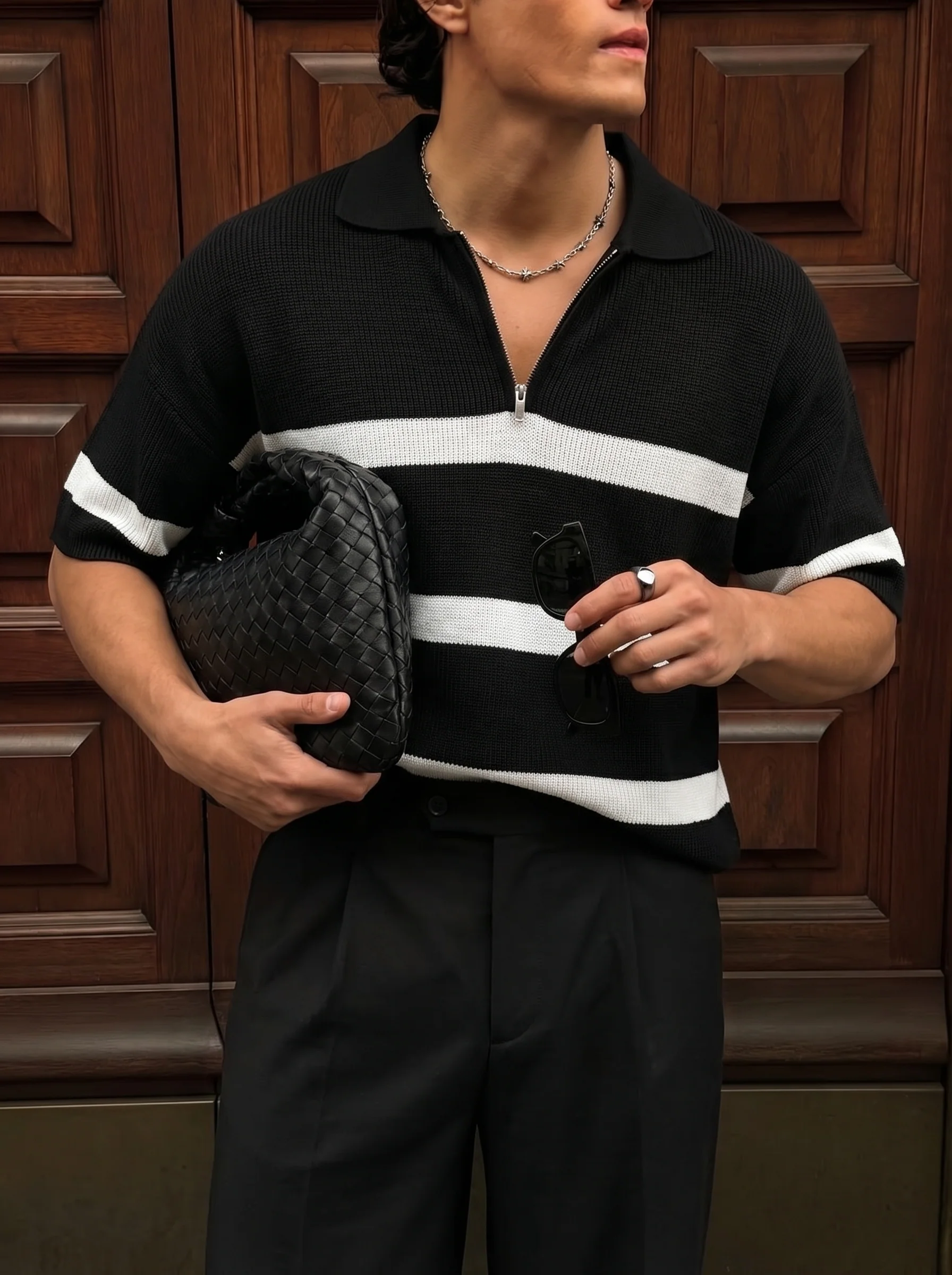 Regular Knit Zipper T-shirt - Black