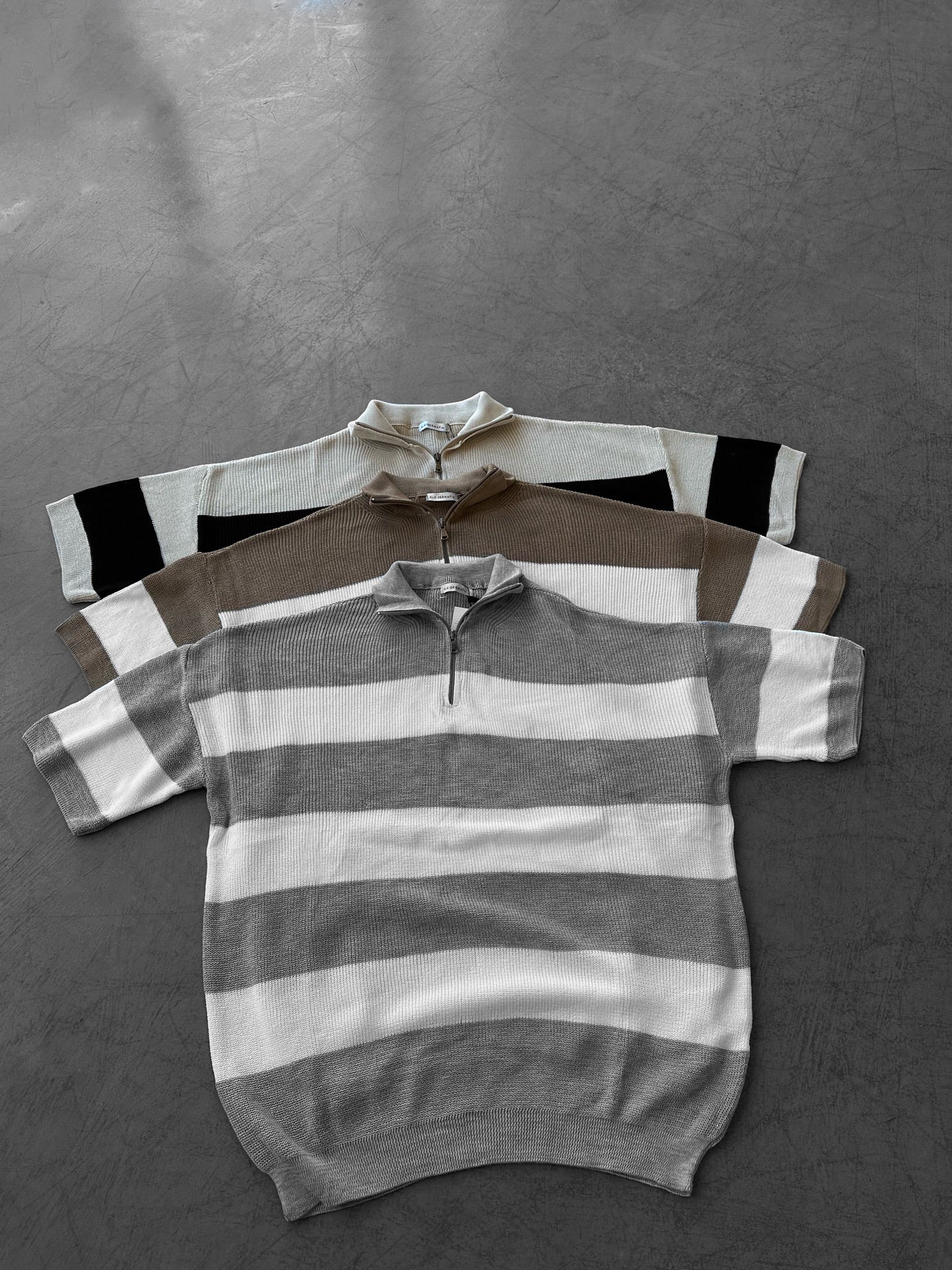 Regular Striped Knit T-shirt - Grey