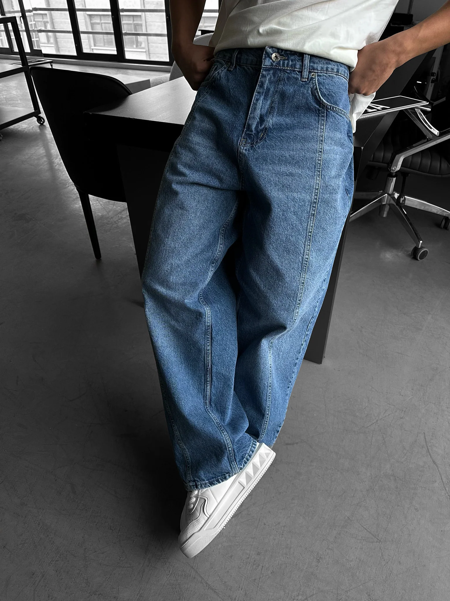 Relax Baggy Front Line Fit Jeans - Light Blue