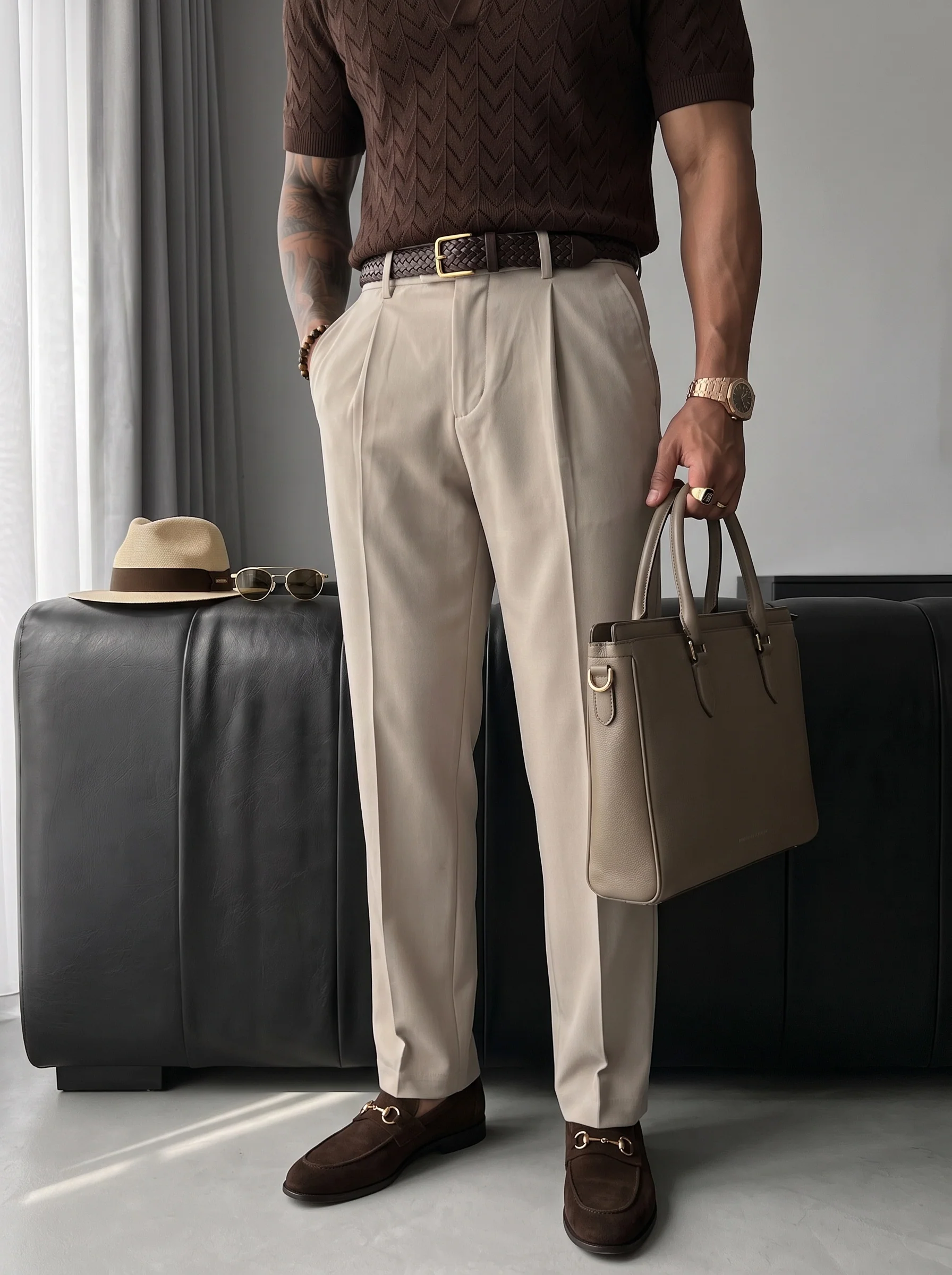 Relaxed Fit Trousers - Beige - Image 2