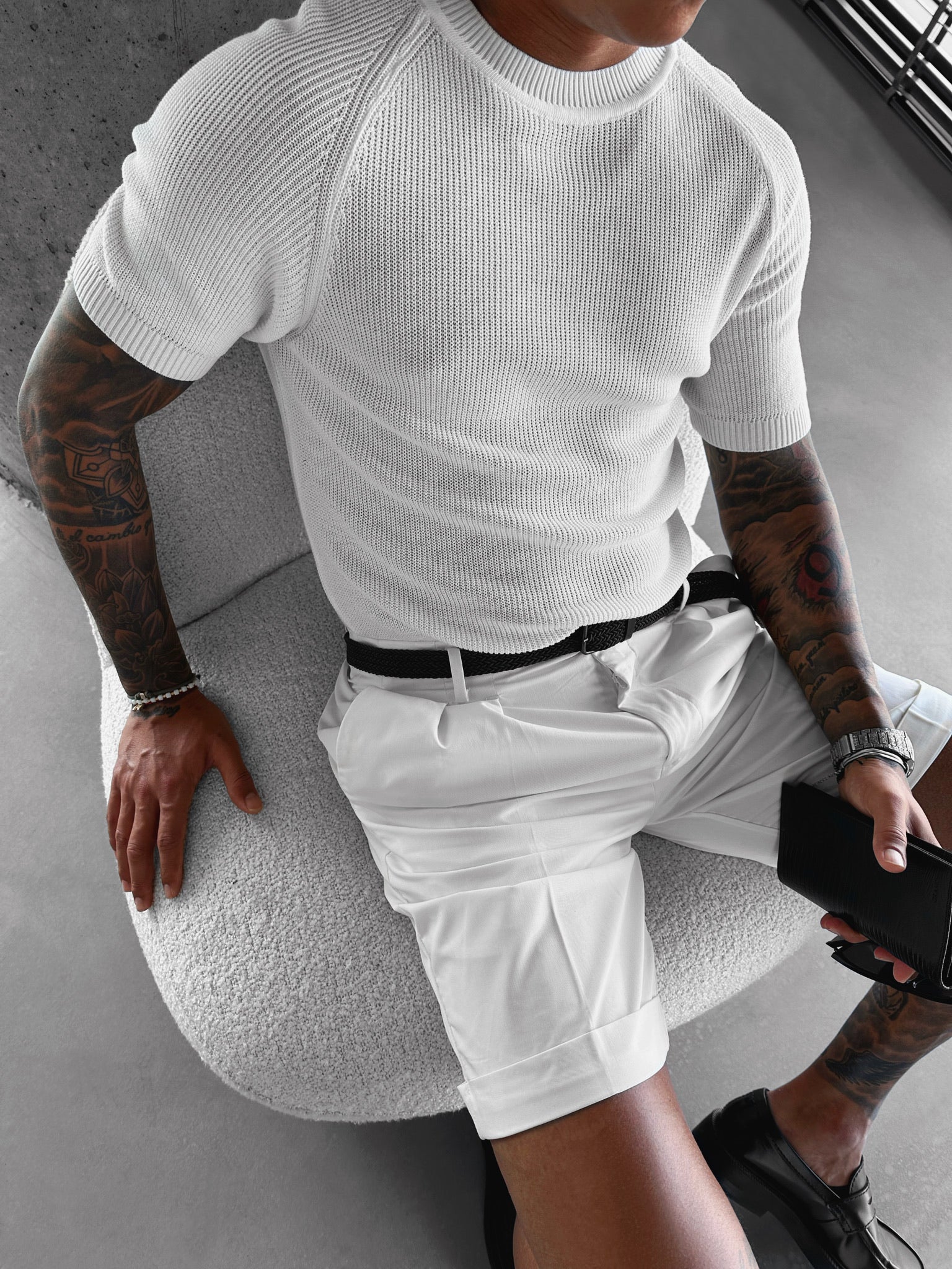 Slim Fit Knit T-shirt - White