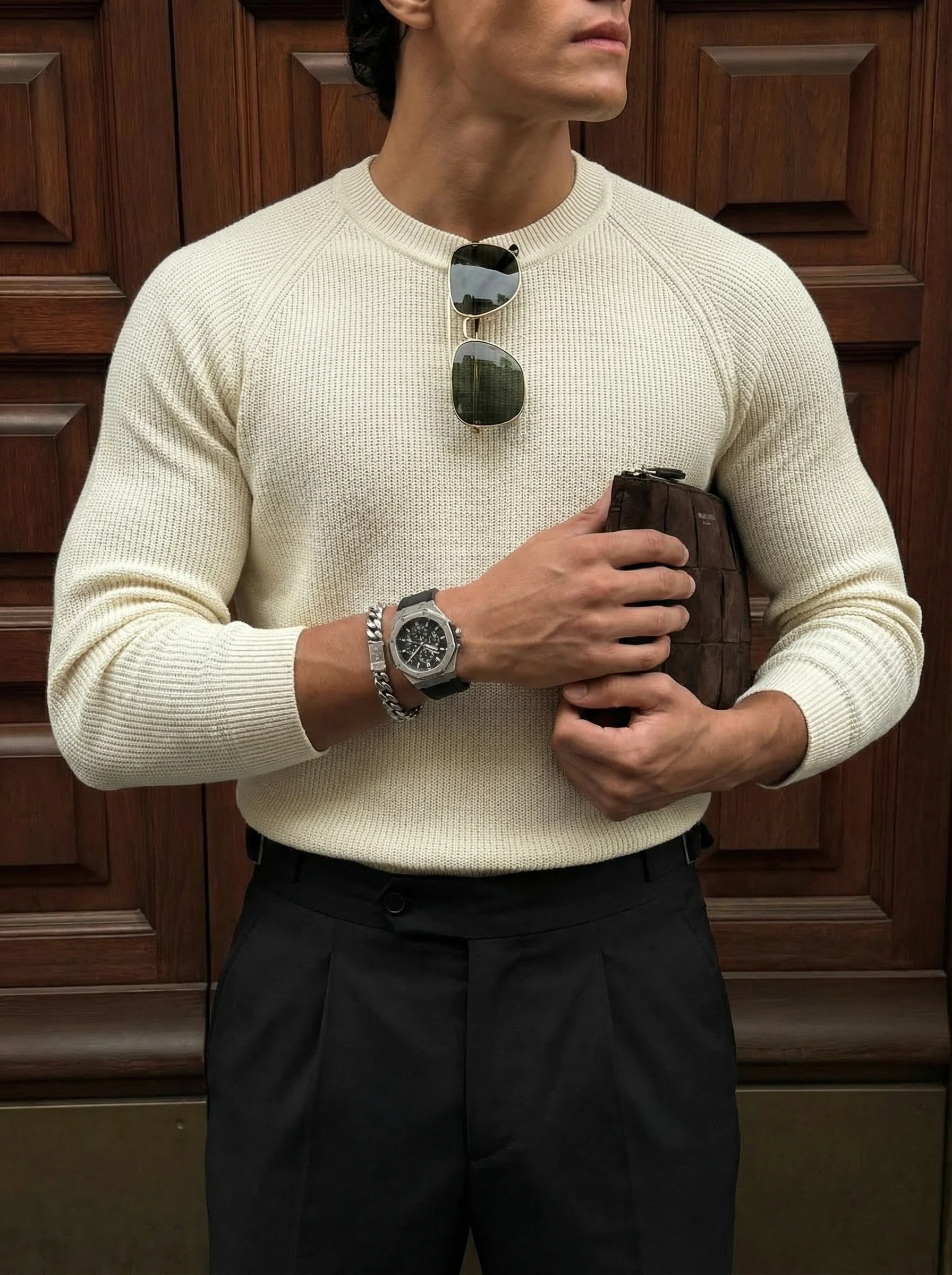 Slim Fit Thin Knit Sweater - Beige