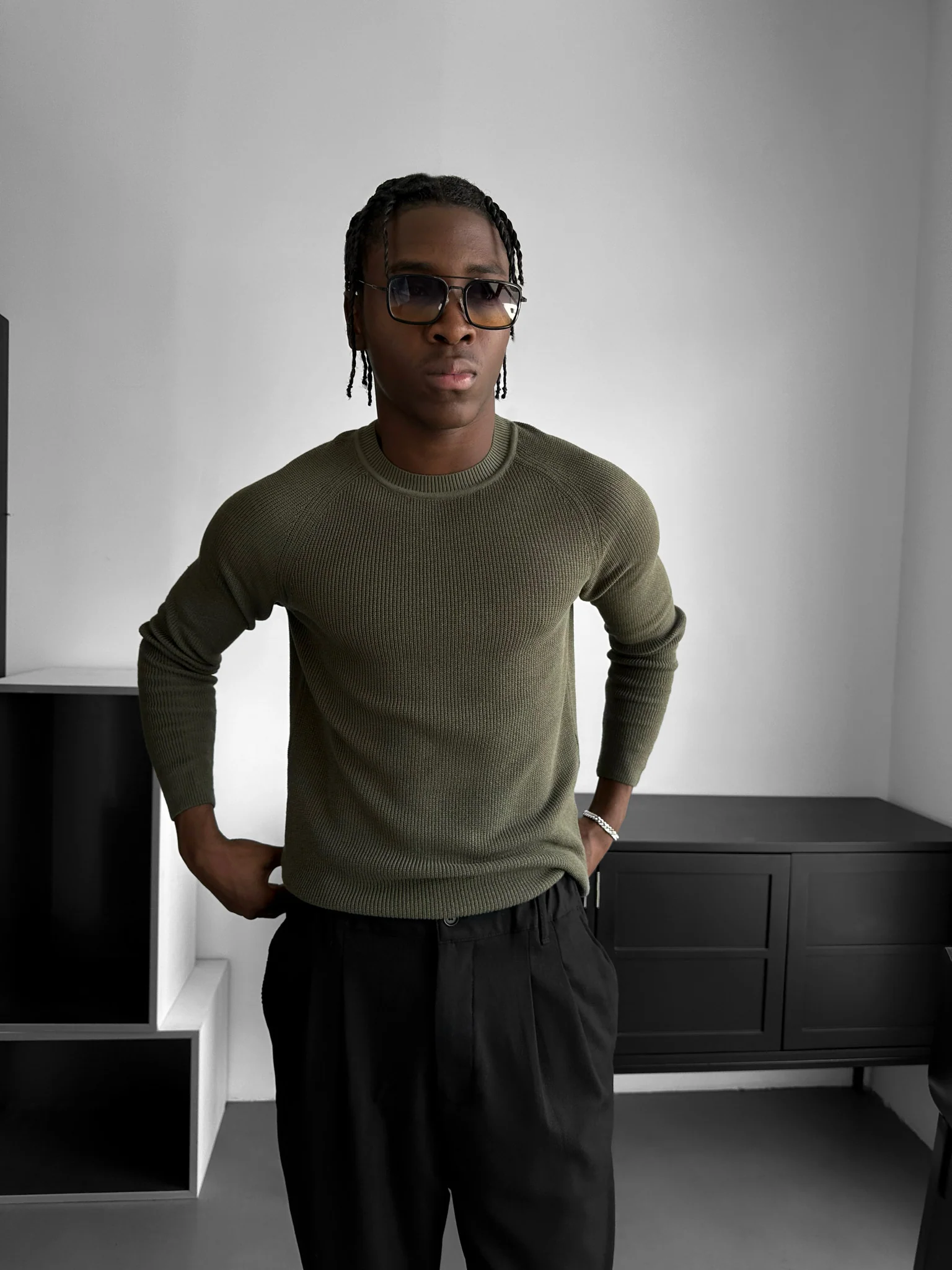Slim Fit Thin Knit Sweater - Khaki - Image 2