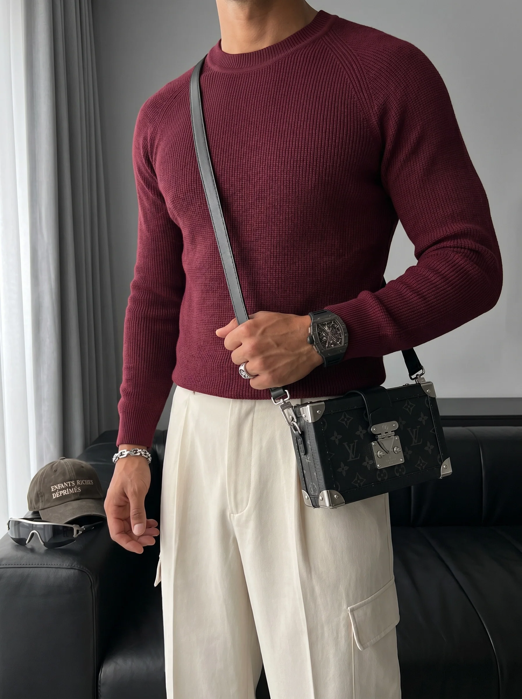 Slim Fit Thin Knit Sweater - Plum - Image 2