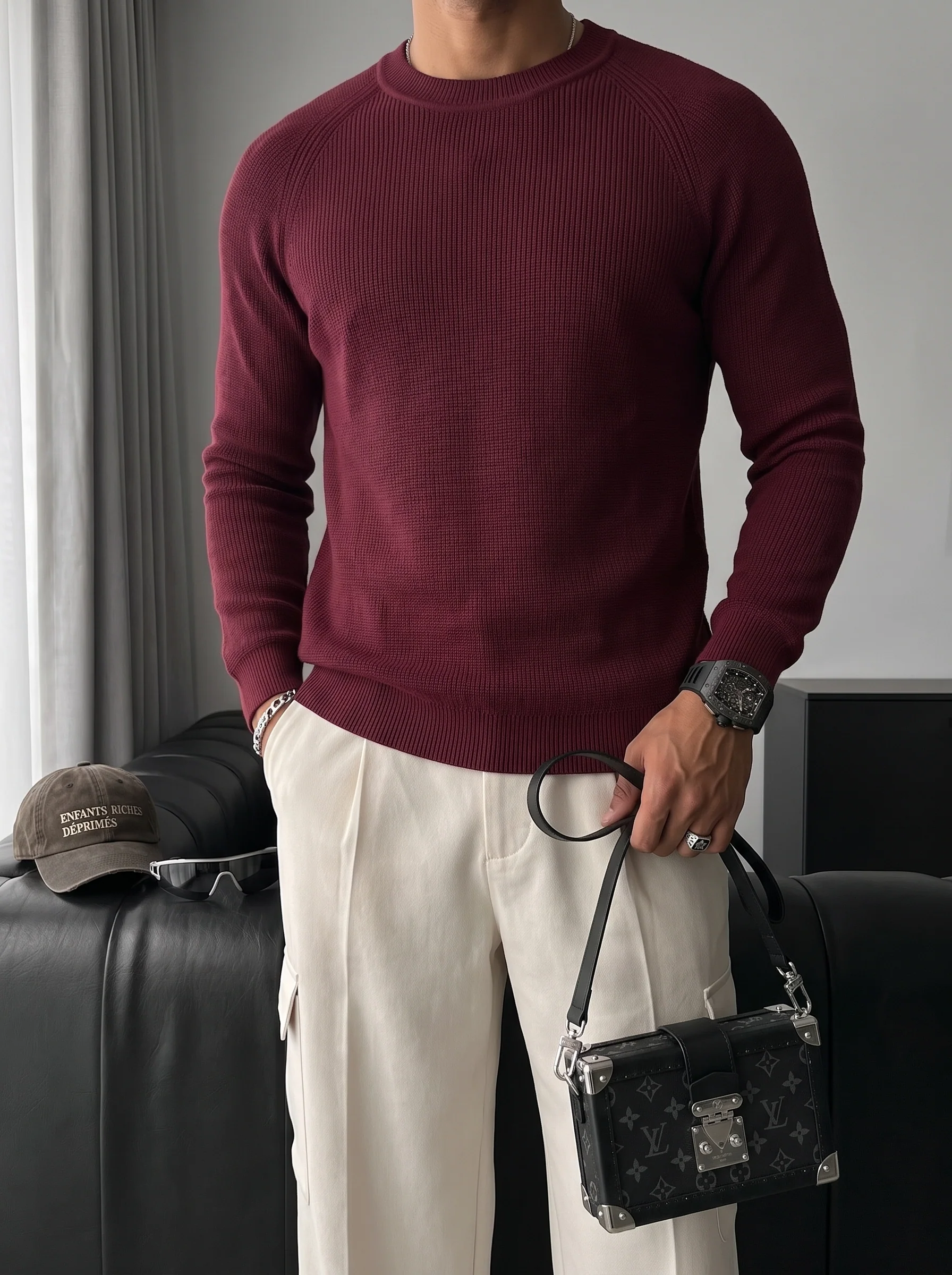 Slim Fit Thin Knit Sweater - Plum - Image 5